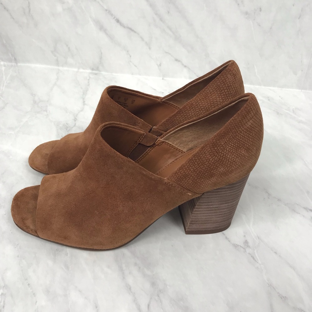 Franco Sarto Peep Toe Booties Leather NWOT Tan - Picture 4 of 6